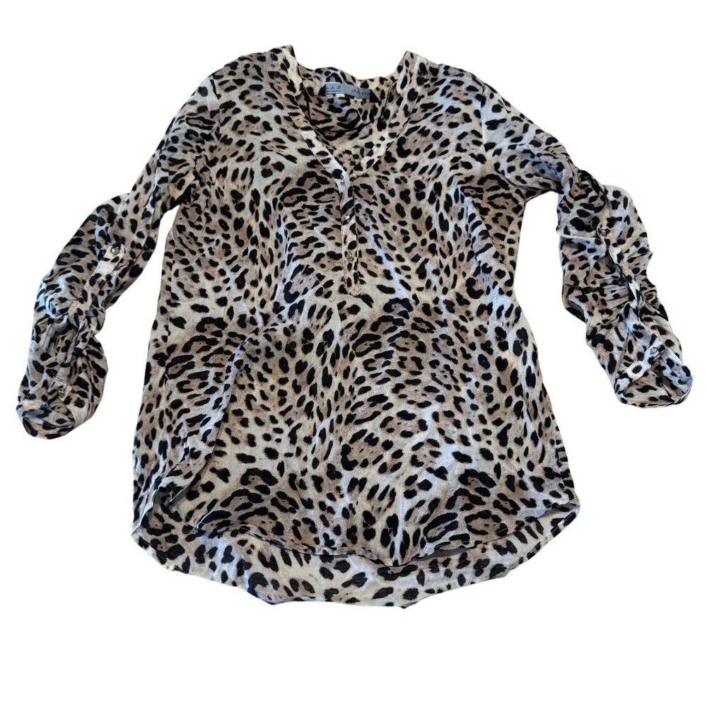 Zara Basic Leopard Animal Print 100% Cotton V-Neck Blouse Women's Small S